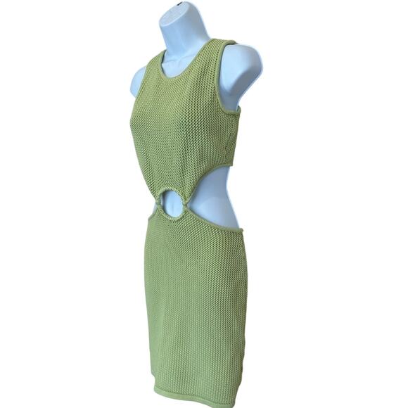 Ronny Kobo Chartreuse Green Crochet Mini Dress SMALL Cutout Resort Designer $295 - Picture 6 of 9